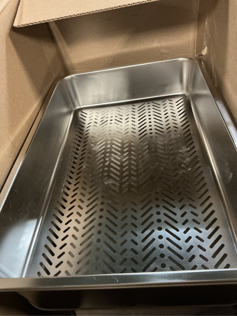 Condition photo showing As Is for homegroove stainless steel sifting litter box for pine pellets, 23.6''lx15.7''wx12''h cat litter box with lid for indoor cats metal pellet sifter litter pan with plastic scoop &10 urine pads (6 inch)
