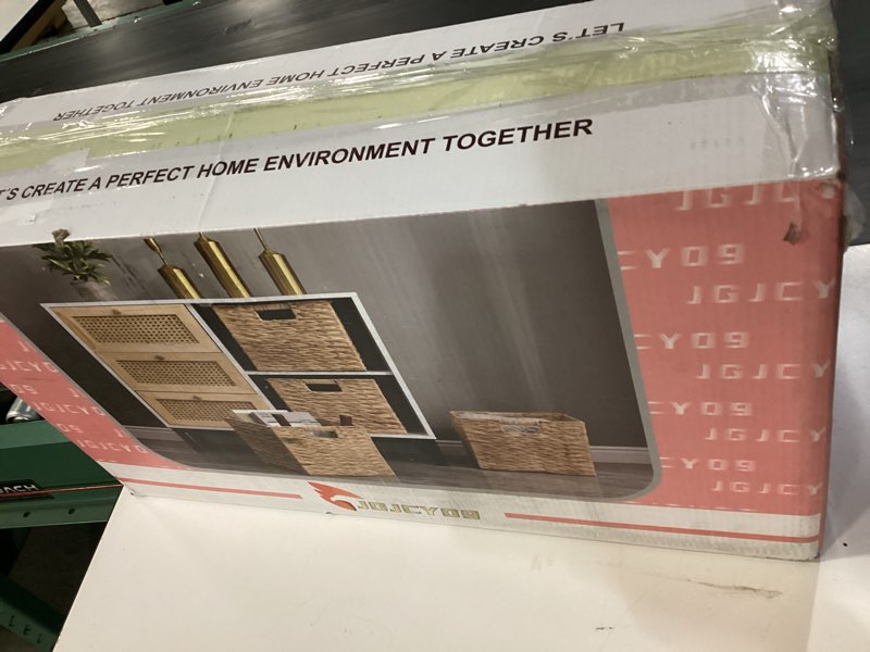 Condition photo showing New/Like New for 11x11in storage baskets 4 pcs square baskets for cube shelf,foldable handwoven water hyacinth storage bins for laundry organizer