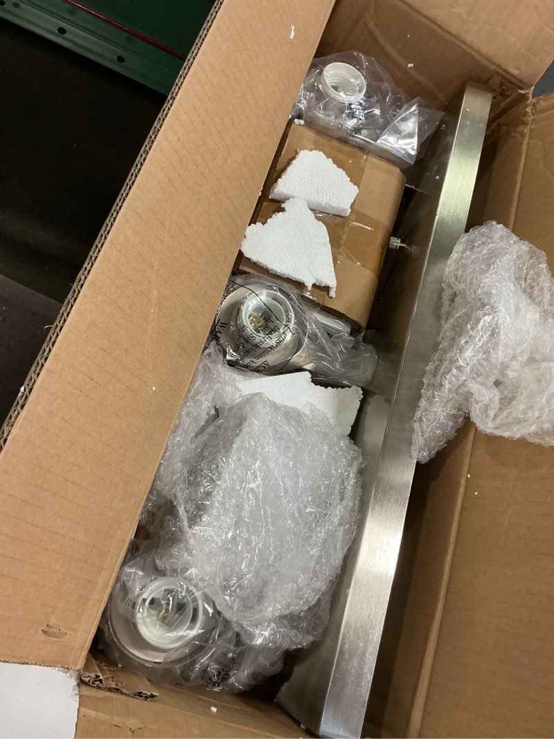 Condition photo showing As Is for Modern 3-Lights Brushed Nickel Vanity Lights, Bathroom Light Fixture Over Mirror Wall Lighting Sconces with Frosted Glass Shades, E26 Bulb Base 3-Lights Brushed Nickel, Frosted Glass