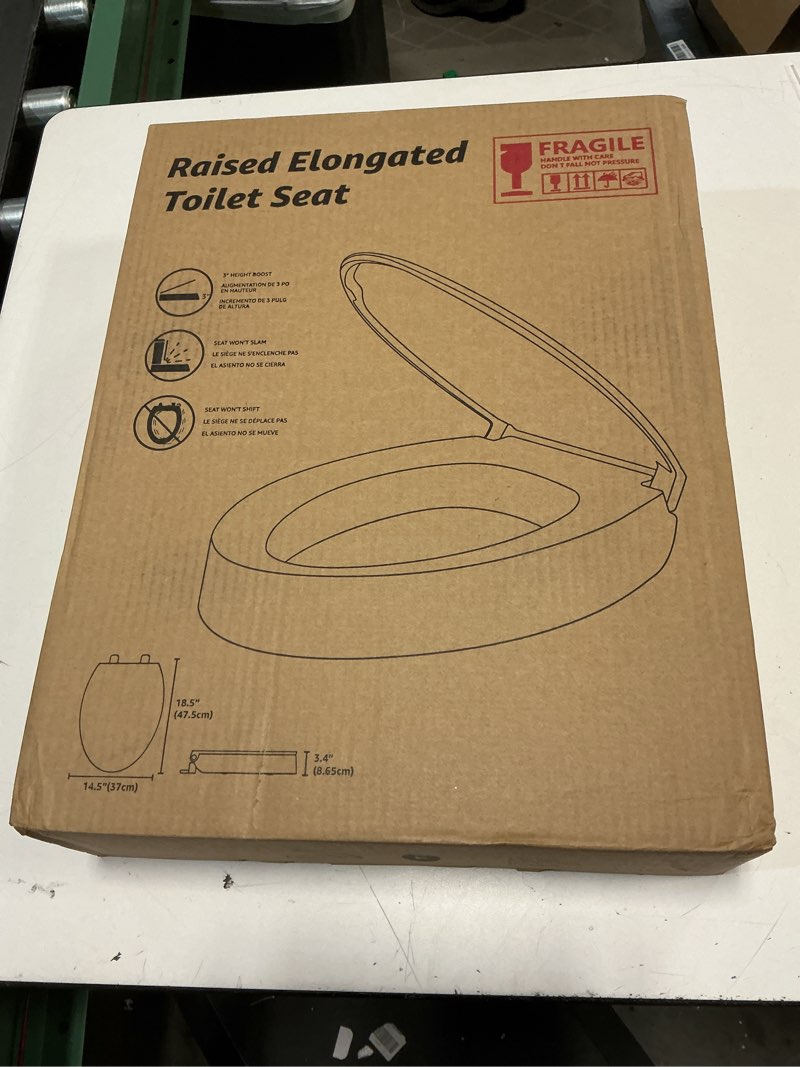 Condition photo showing New/Like New for ELONGATED toilet seat risers for seniors, Slow Close, Elevated toilet seat, Heavy Duty, Never Loosen, Raised toilet seat elongated bowl, White(18.5”)