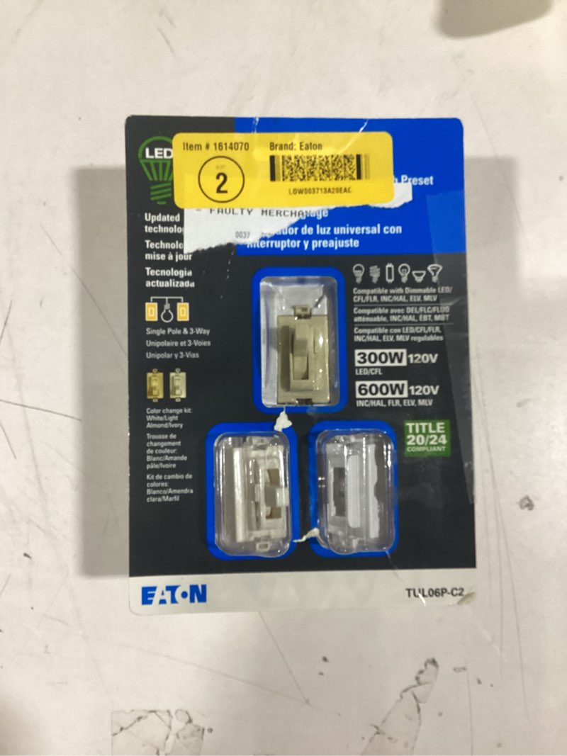 Condition photo showing As Is for Eaton Universal Single-pole/3-way LED Toggle Light dimmer White/Light Almond/Ivory