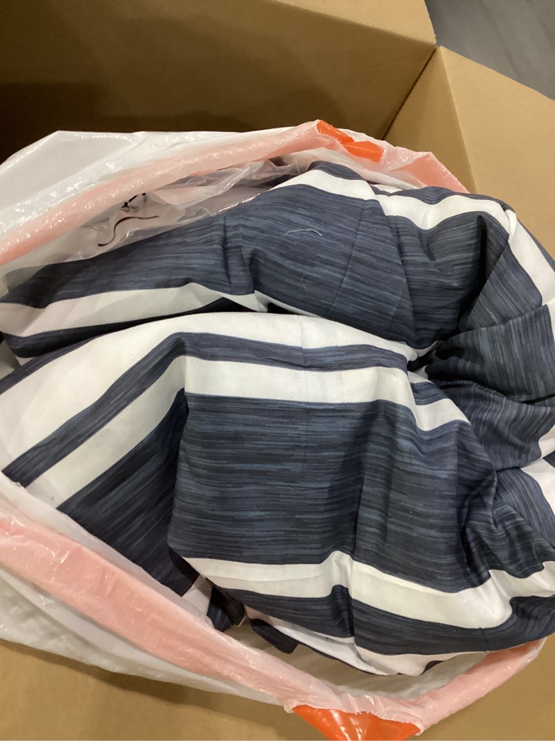 Condition photo showing Good Condition for Bedsure Queen Comforter Set 7 Pieces, Blue Striped Bedding Set for All Seasons, Reversible, Cationic Dyeing Bed in a Bag with Comforter, Sheets, Pillowcases & Shams 05 - Navy Queen