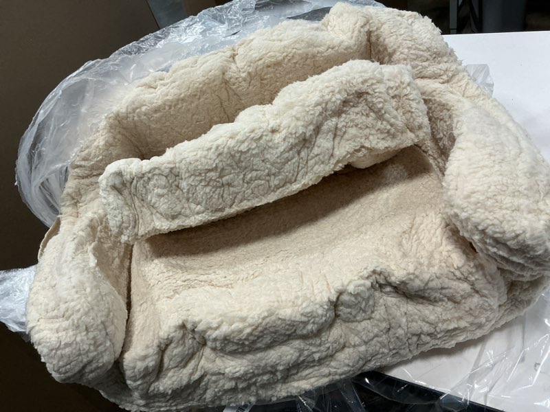 Condition photo showing Good Condition for Kids Chairs for Toddler, 2-in-1 Toddler Soft Sherpa Couch Fold Out, Convertible Sofa to Lounger for Girls and Boys, Cream Cream Medium