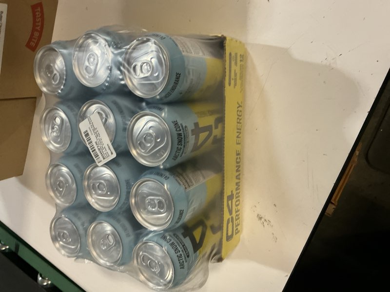 Condition photo showing Good Condition for ( bb/07/2026) c4 carbonated zero sugar energy pre workout drink + beta alanine, (new) sparkling arctic snow cone, 16 fl oz, pack of 12 arctic snow cone 16 fl oz (pack of 12)