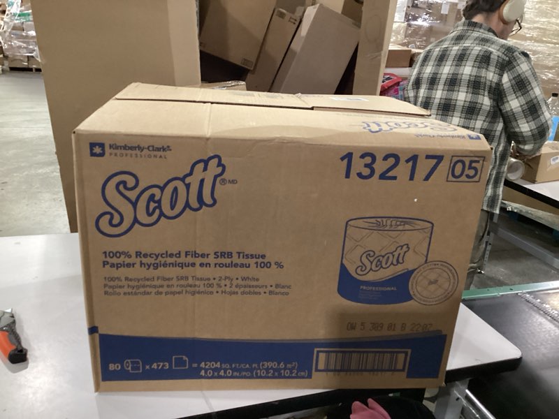 Condition photo showing New/Like New for Scott 13217 Scott Professional 100% Recycled Fiber Standard Roll Bulk Toilet Paper (13217), 2-Ply, Elevated Design, White, Individually Wrapped (80 Rolls of 473 Sheets, 37,840 Sheet Total)