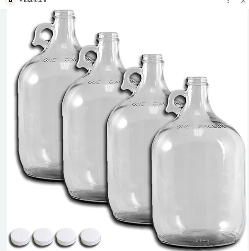 Set 8 )))))))1 Gallon Glass Growler, Water Jug with Finger Hole, 128 oz. Clear Flint Glass Container for Fermenting and Beer Making, includes 38 mm White Poly Cap, Small Carbo...