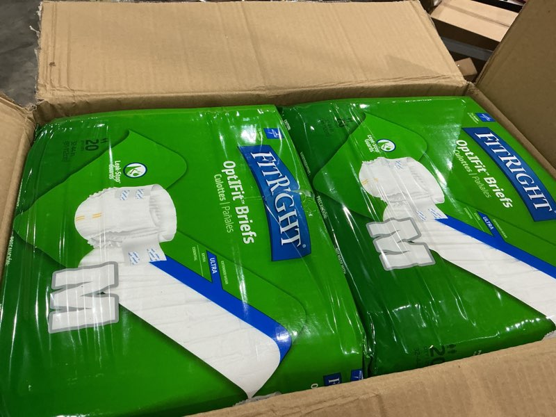 Condition photo showing New/Like New for fitright adult diapers, ultra heavy absorbency, m (waist size 32in-44in), 80 count, optifit incontinence briefs for men and women, disposable, moisture-wicking, leak protection,