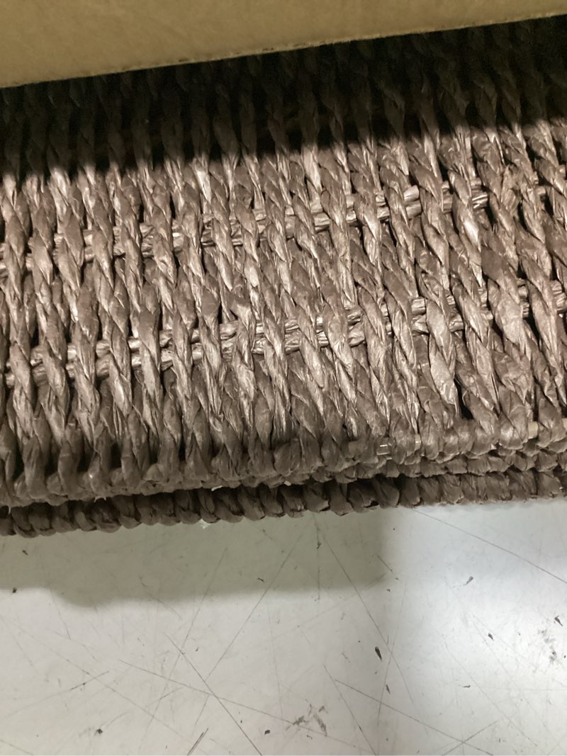 Condition photo showing As Is for handwoven paper woven cube basket organizer with handles set of 4 foldable storage baskets for bedroom living room cubby storage units for clothes books toys (brown, 13" l x 13" w x 13" h)