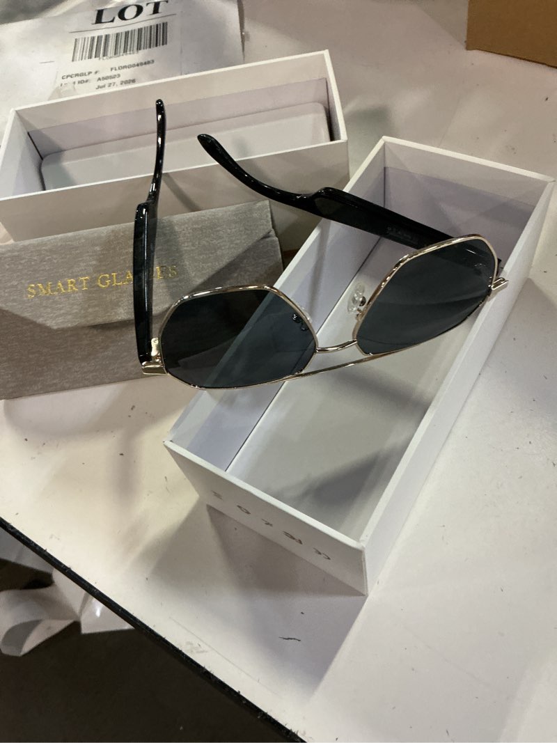 Condition photo showing Good Condition for earlysincere 2026 ai smart glasses, ai real-time translation with 164 languages, classic pilot sunglasses, equipped with voice assistant/ai call, ip65 waterproof,ai glasses for men & women gold frame + black lenses