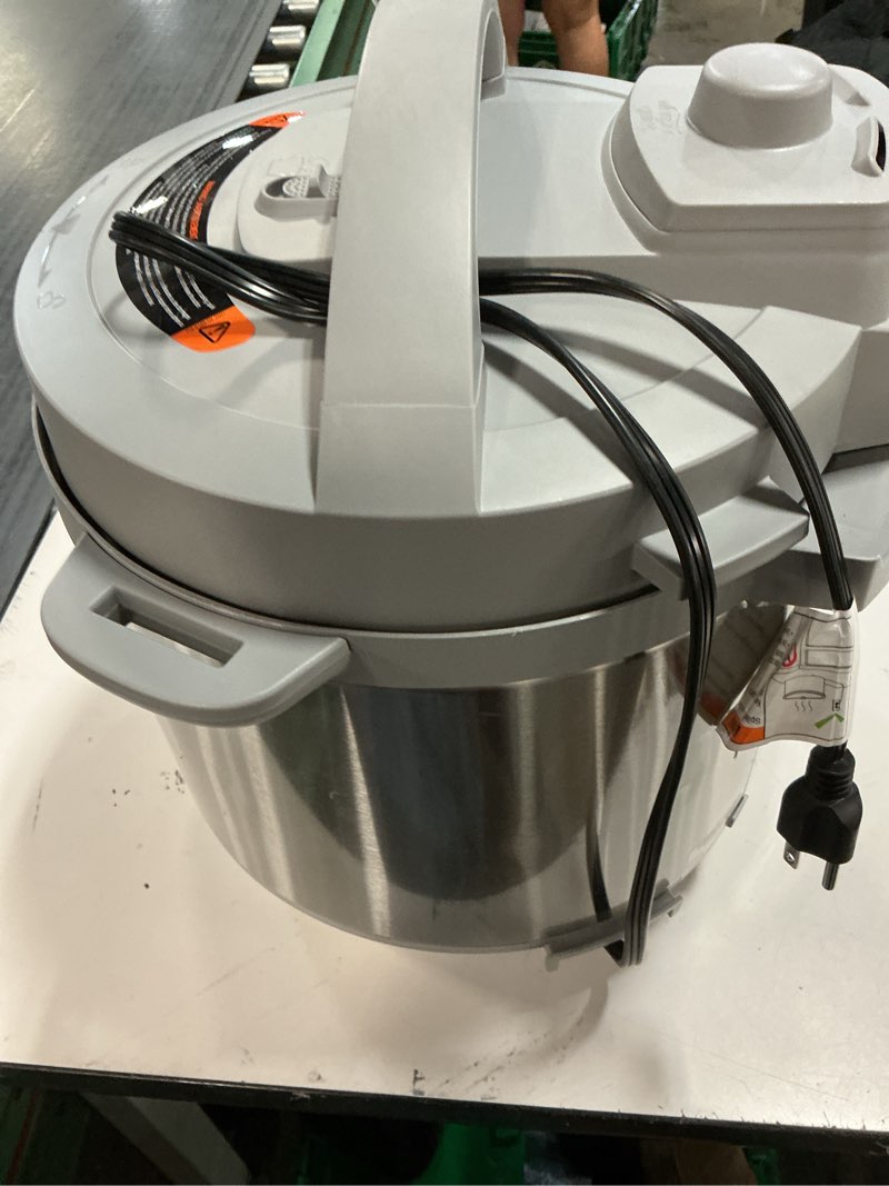 Condition photo showing As Is for instant pot, 8-quart whisper quiet 9-in-1 electric pressure cooker, slow rice cooker, steamer, sauté, yogurt maker, warmer & sterilizer, app with over 800 recipes, stainless steel, duo plus 8 quarts