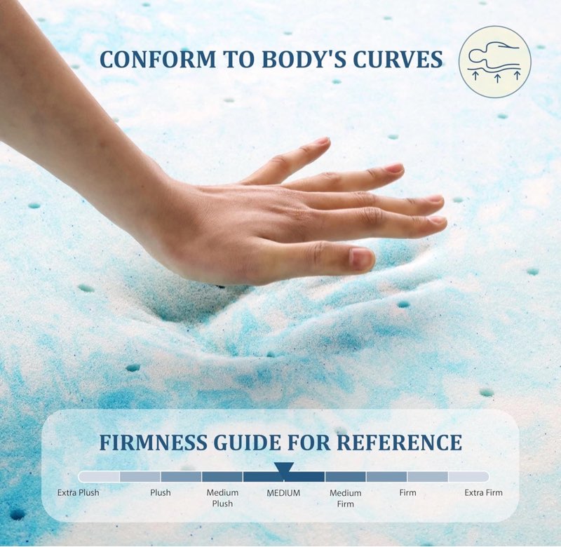 ego topper 3 inch queen memory foam mattress topper, gel foam mattress topper for pressure relief, ventilated design bed topper in a box, certipur-us certified, 60"×80", medium