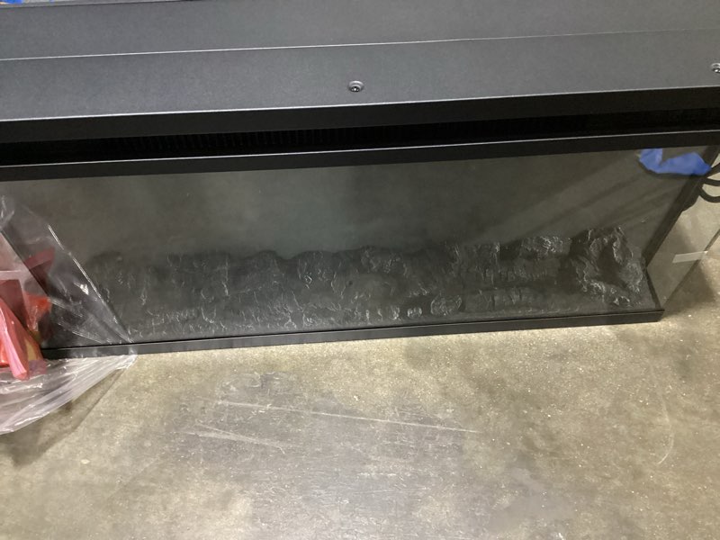 Condition photo showing New/Like New for mxv 70" fireplace tv stand, 3-sided glass fireplace and modern entertainment center, wooden media console with glass doors & storage drawers, led light, for living room, black 70 inches black tv stand