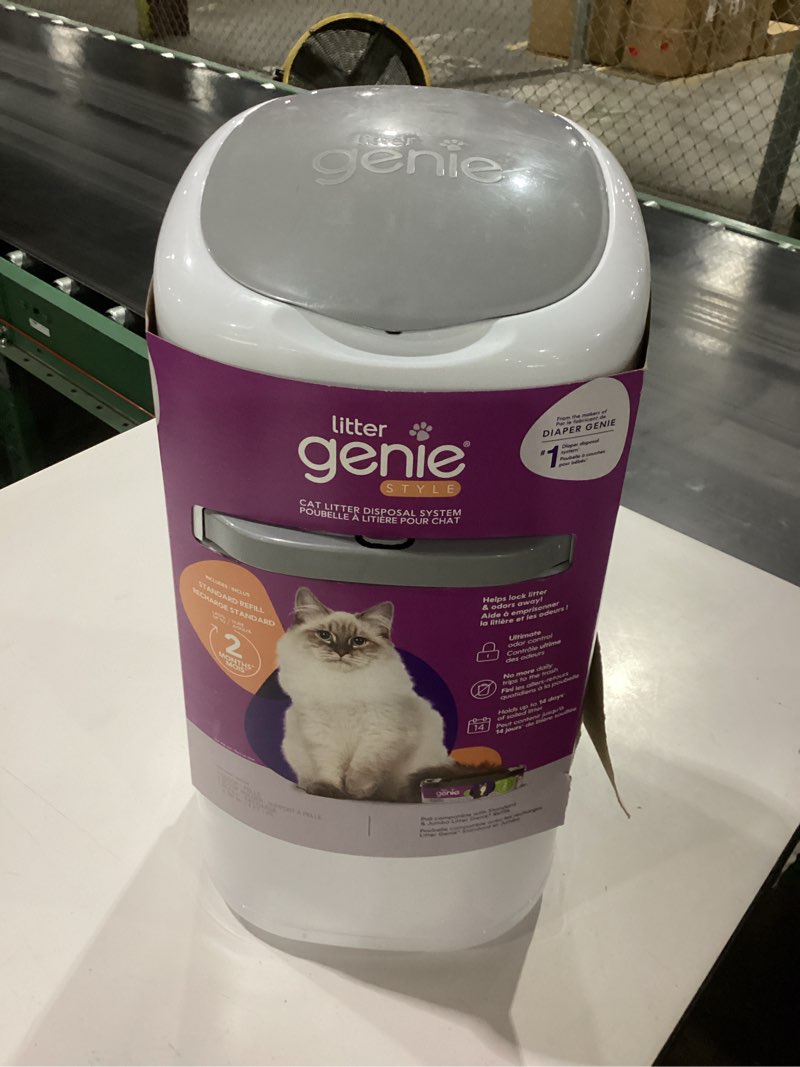 Condition photo showing New/Like New for litter genie style pail cat litter box waste disposal system for odor control includes 1 square refill bag white