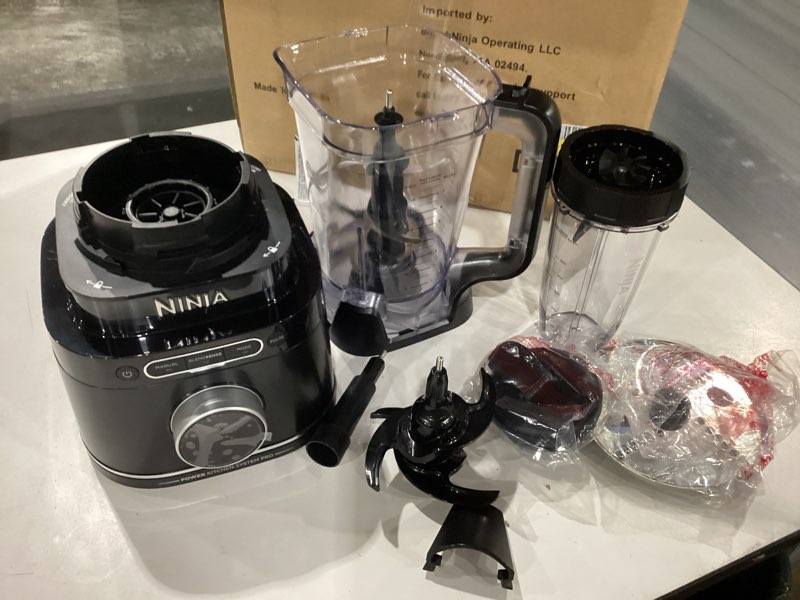 Condition photo showing As Is for *Not Tested*  Ninja Kitchen System | All-in-One Food Processor & Blender | With 8-Cup Bowl & (1) 24 oz. To-Go Cup | For Smoothies, Cookie Dough, Salsas, Cole Slaw & More | 1800 Watt | Black | TB401 Blender + Bowl + (1) 24-oz. Cup