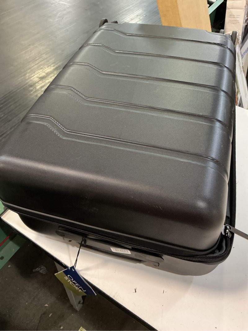 Condition photo showing As Is for hardside medium checked spinner suitcase - open story™?black