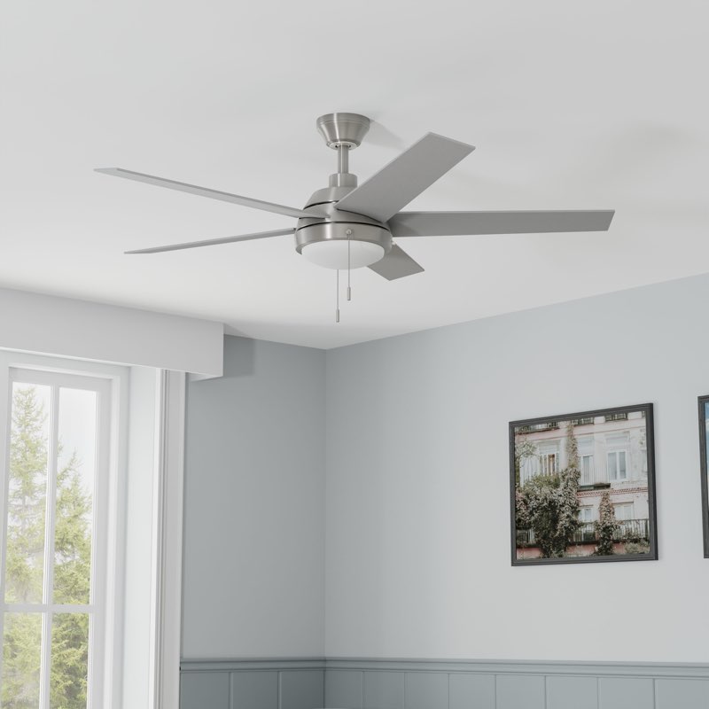 Amberwood 52-in Color-Changing Integrated LED Brushed Nickel with Walnut/Silver Blades Ceiling Fan With Light ( 5 -Blade ) | - Harbor Breeze COV52BNK5L