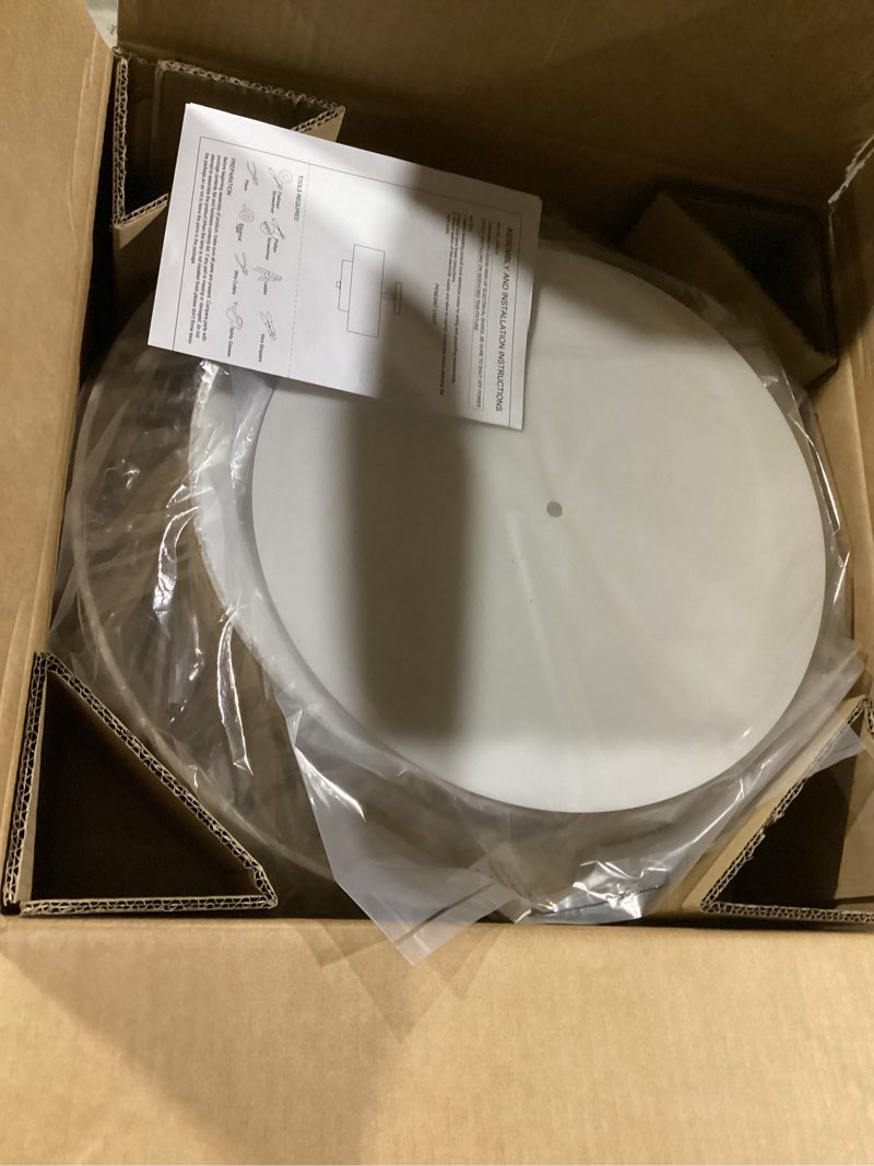 Condition photo showing Good Condition for 17.71" Semi Flush Mount Ceiling Light Fixture ,3-Light Gold Light Fixtures ,Modern Close to Ceiling Light with 2-Layer Fabric Linen Shade,Farmhouse Drum Ceiling Light for Bedroom,Hallway,Living Room Gold 17.7" Dual-Round