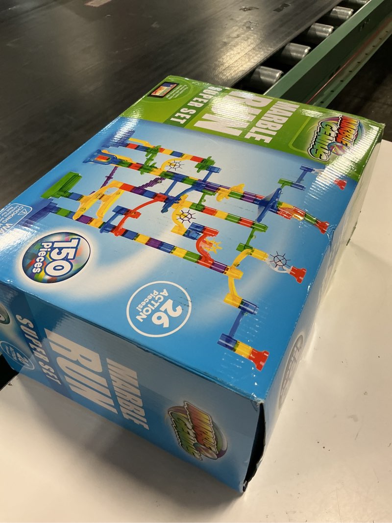 Condition photo showing New/Like New for marble genius marble run super set, stem toys & maze construction building - 150 translucent track pieces & glass marble for family, kids toddlers ages 4-8 - fun holiday creative gifts 3.) super set - 150 complete pieces 1.0