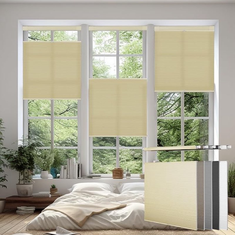 Top Down Bottom Up Light Filtering Cellular Shades,Cordless Honeycomb Blinds for Windows,Cellular Blinds with Thermal Insulated UV Protection,Easy to Install(47" W x 56" H) Beige