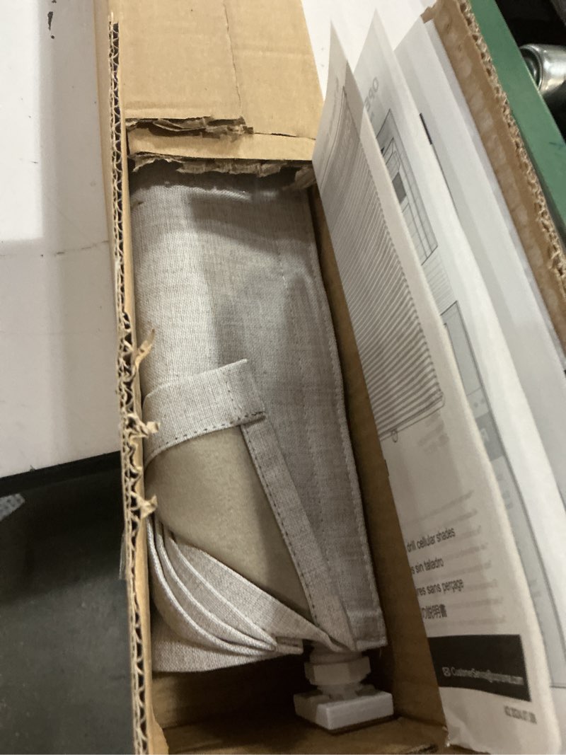 Condition photo showing As Is for lazblinds no drill roman shades for windows, cordless blackout window shades with uv protection, polyester fabric for bedroom & living room, 34" w x 64" h, natural blackout - faux linen - natural 34"w x 64"h