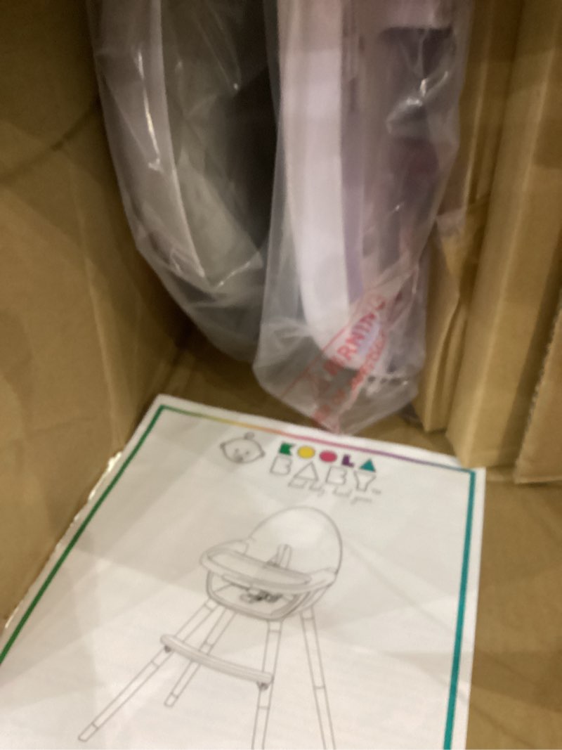 Condition photo showing Good Condition for Convertible High Chair for Babies, Toddlers, Kids & Children - Wooden Highchair with Adjustable Height & Dishwasher Safe Tray - Wood Feeding & Dining Chair - Converts to Booster Seat - KoolaBaby Grey