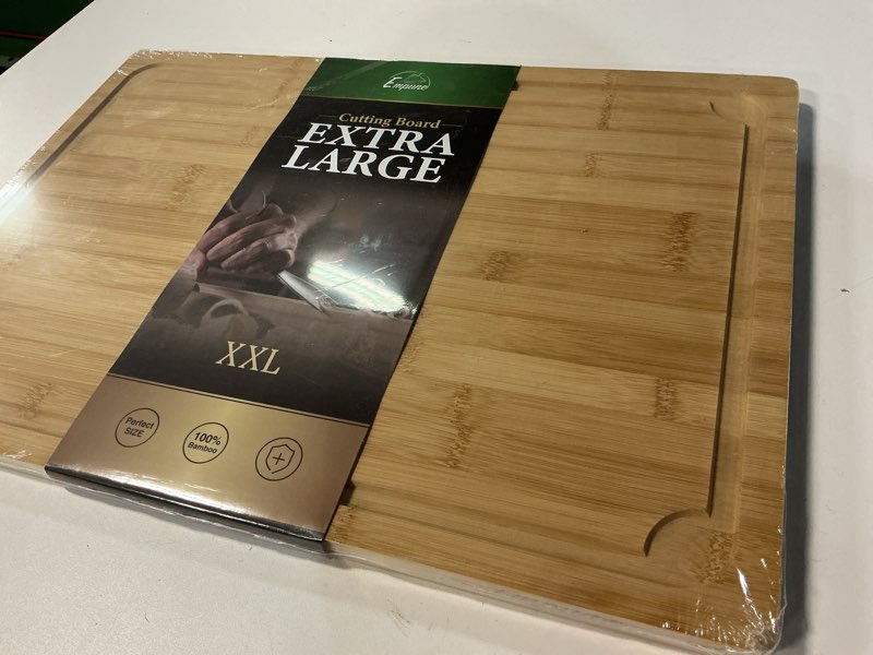 Condition photo showing New/Like New for 2XLarge Cutting Board, 20" Bamboo Cutting Boards for Kitchen with Juice Groove and Handles Kitchen Chopping Board for Meat Cheese board Heavy Duty Serving Tray, 2XL, Empune 20"L x 14"W
