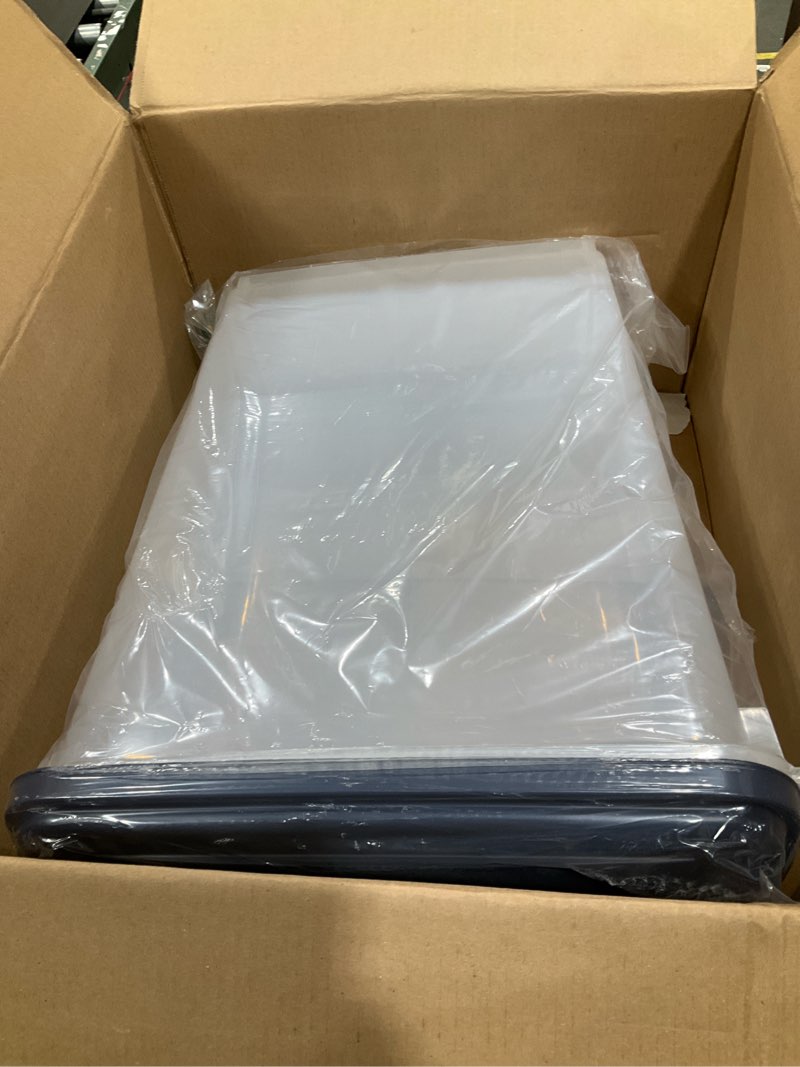 Condition photo showing Good Condition for IRIS USA Airtight Dog Food Storage Container, Up to 38 lbs, Attachable Wheels, For Dog Cat Bird and Other Pet Food Storage Bin, Keep Fresh, Translucent Body, Easy Mobility, Navy 38 lbs Navy