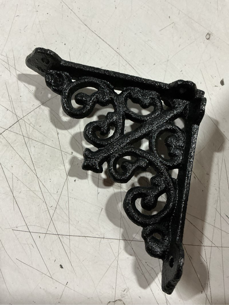 Condition photo showing New/Like New for blulu 8 pack cast iron brackets antique style shelf brackets with screws 3 7/8" x 3 7/8" decorative wall mount mental shelving heavy duty victorian style shelf (black)