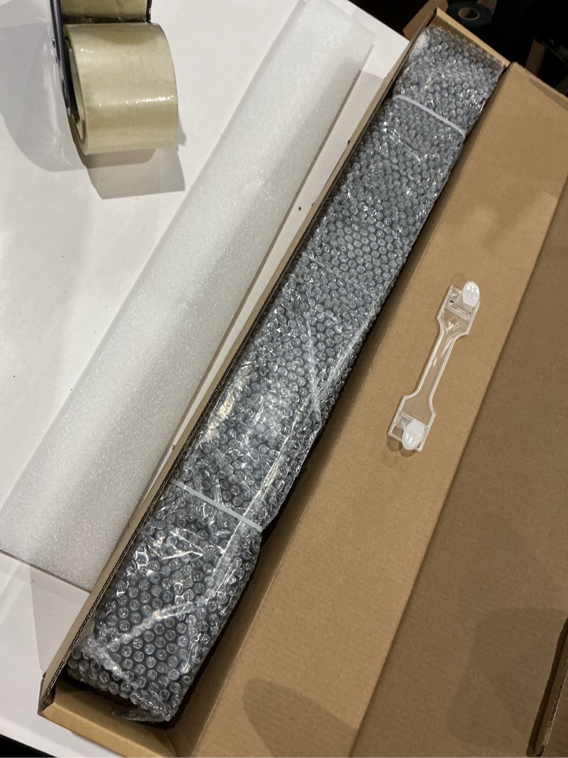 Condition photo showing As Is for 24-inch linear shower drain with tile insert grate, sus 304 stainless steel linear drain, matte black long rectangle shower floor drain with leveling feet, hair strainer, fits bathroom matte black 24 inch