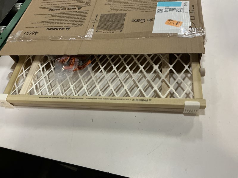 Condition photo showing Good Condition for toddleroo by north states diamond mesh wooden baby gate: 26.5"- 42" wide. pressure mounted baby gate for doorway. (23" tall, sustainable hardwood)