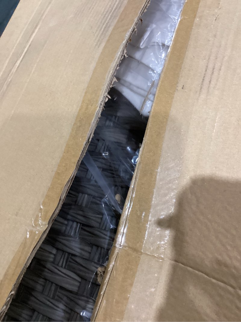 Condition photo showing As Is for Laundry Hamper with Lid, 160L Rattan Wicker Laundry Basket with Wheels, Handwoven Laundry Hamper 2-Section with Storage shelf(42.3 Gal), Laundry Sorter Basket with Removable Liner, Grey HLH032G 29.5”L x 13”W x26.4”H Grey