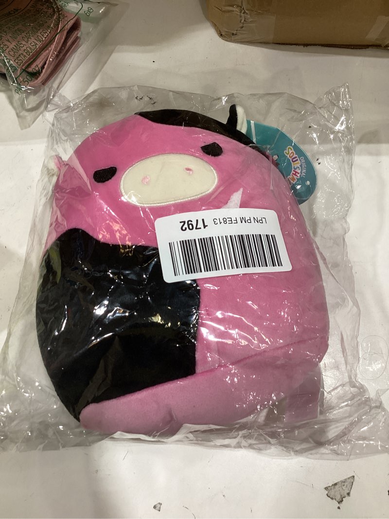 Condition photo showing New/Like New for Squishmallows Original 8in Pollyanna The Black and Pink Cow – Official Jazwares Plush (Little) Black/Pink Cow
