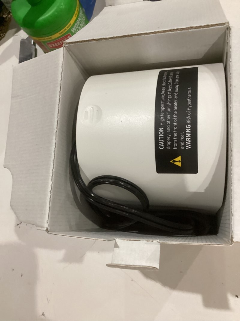 Condition photo showing As Is for Space Heater, Portable Heater for Indoor Use, Small Electric Heaters with Overheat & Tip-Over Protection, Mini Desk Heaters for Office Bedroom Bathroom, Compact & Efficient Heating, White