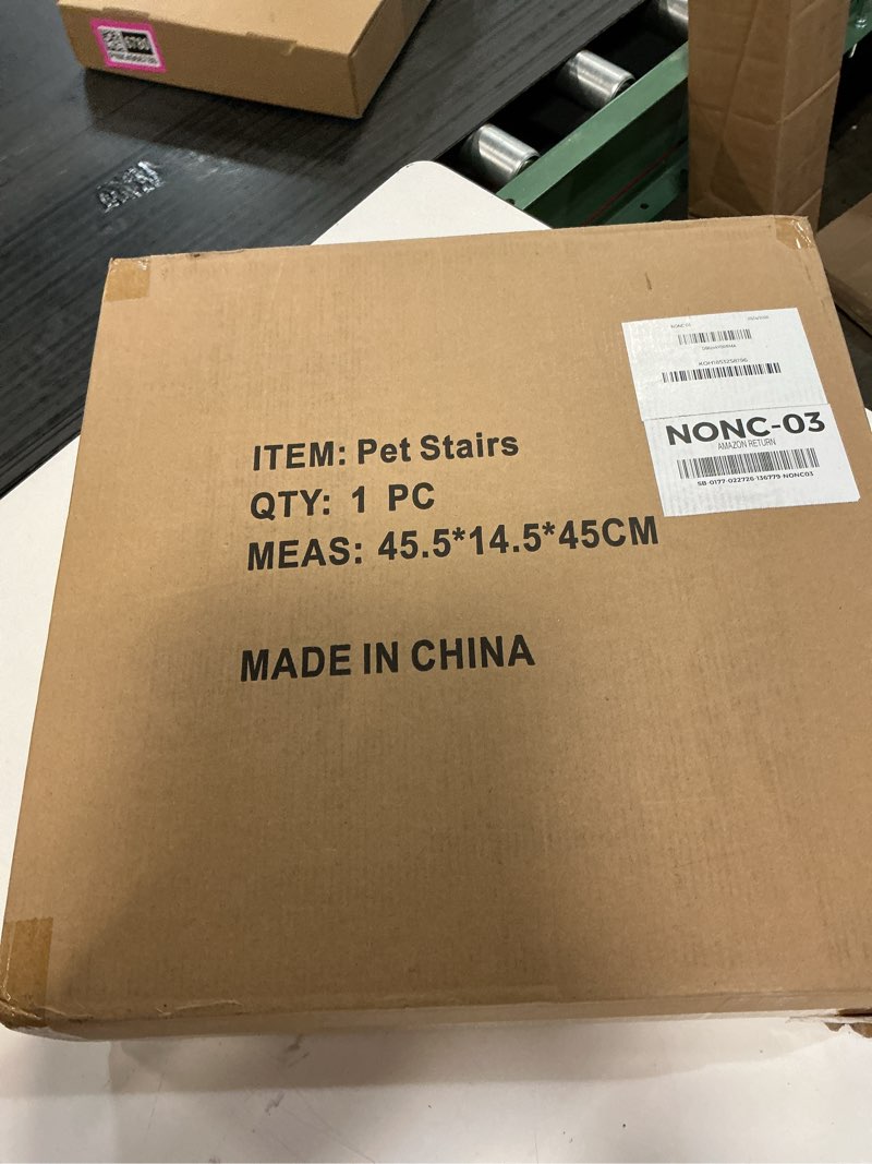 Condition photo showing New/Like New for dog ramp for car 63" long & 17" wide portable dog ramps for large dogs with non-slip rug surface dog car ramp for suv car & truck, folding dog ramp up to 250lbs