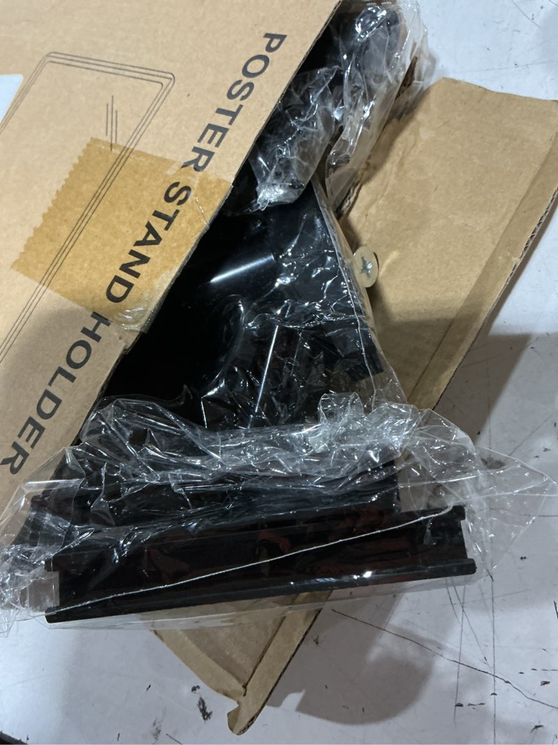 Condition photo showing As Is for sign holder stand 8.5x11 inch for floor table, adjustable tabletop sign holder floor poster stand, vertical & horizontal view (black,4pcs) black 8.5"x11"-4pcs