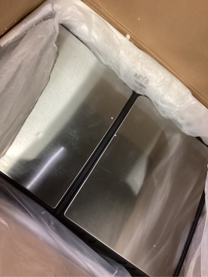 Condition photo showing Good Condition for iTouchless 60 Liter / 16 Gallon Dual Compartment Kitchen Trash Can & Recycling Bin, Odor Filter, Soft-Close, Hands-Free Step Pedals, 2x 8-Gal Color-Coded Buckets, Smudge-Resistant Stainless Steel Silver, Dual Step
