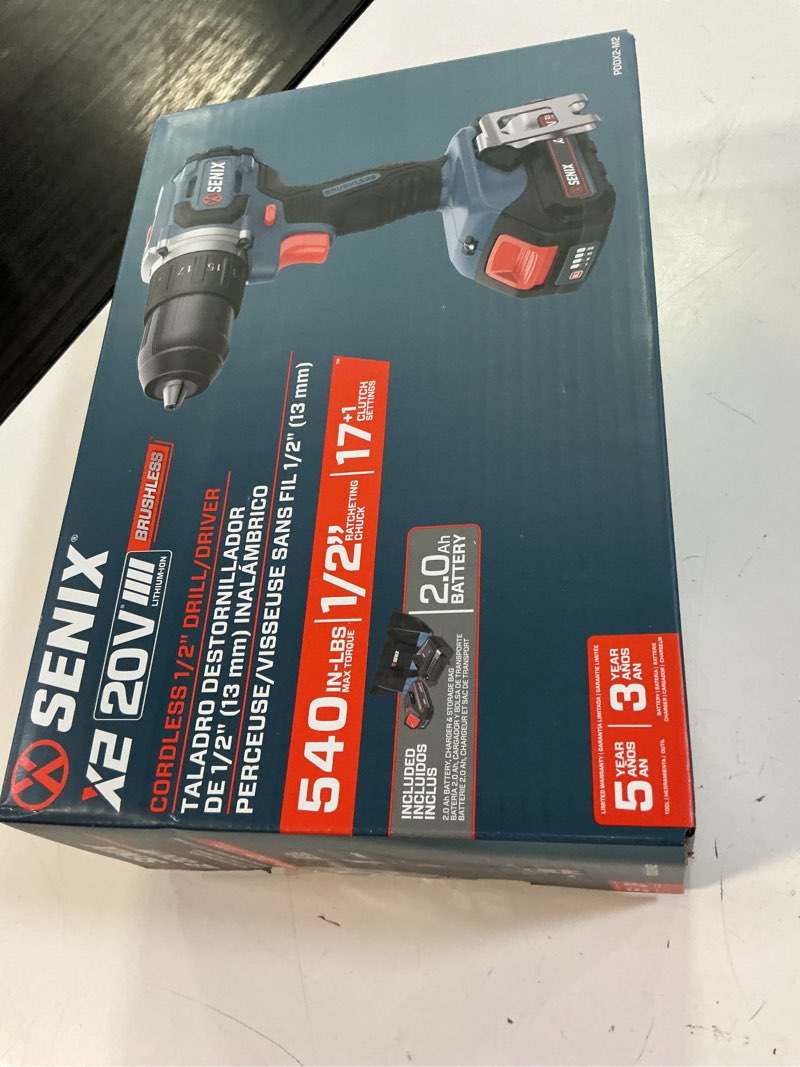 Condition photo showing New/Like New for senix x2 20-volt 1/2-in keyless brushless cordless drill (1-battery, charger and soft bag included)