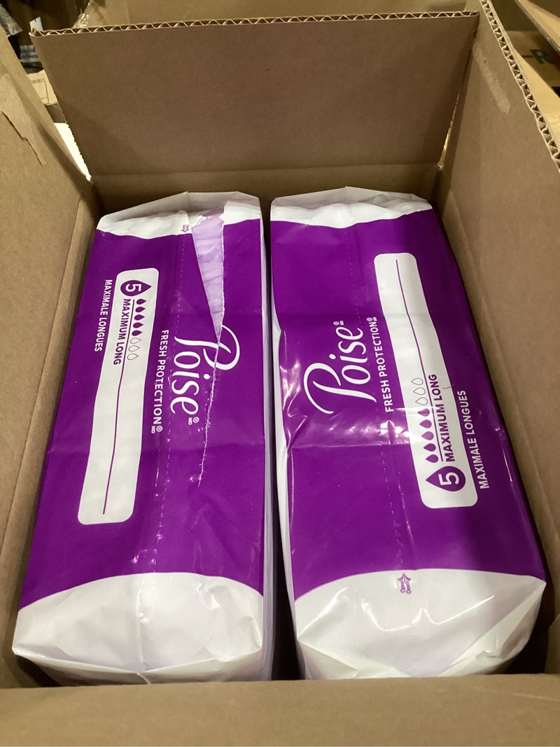 Condition photo showing As Is for Poise Incontinence & Postpartum Pads for Bladder Leaks, 5 Drop Maximum Absorbency, Long Length, 84 Count, Packaging May Vary Maximum Long 84