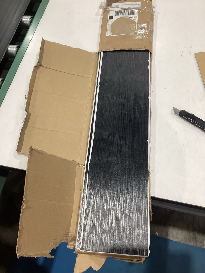 Condition photo showing New/Like New for livelynine 36-pack 6x36 reclaimed black wood peel and stick floor tile waterproof vinyl flooring planks laminate wood look luxury vinyl plank flooring self adhesive kitchen floor tiles sticky sticker 36-planks 6x36inch retro black wood plank 36
