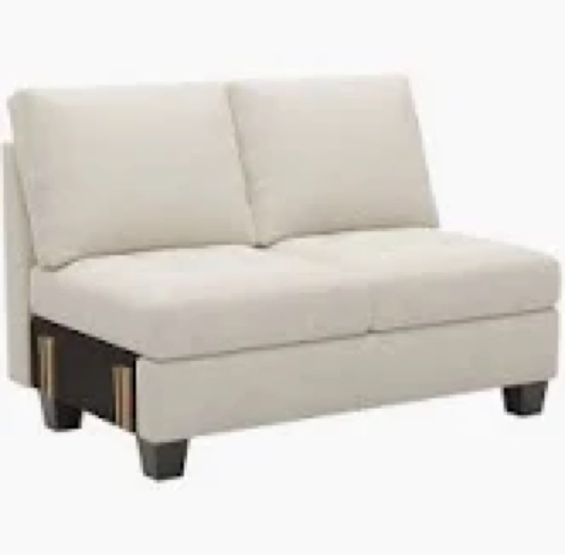 NOT COMPLETE Jomes Velvet Armless 2 Seater Chair, Double Seat Module For Modular Sofa Sectional Couch