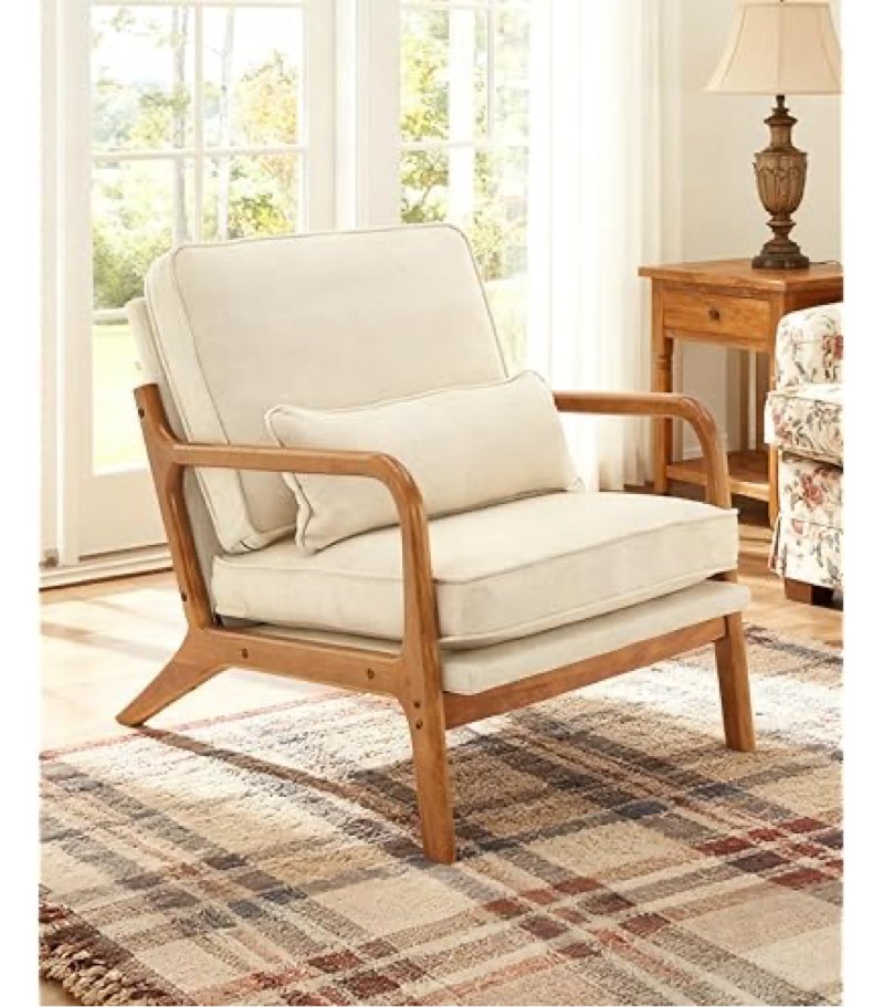dumos mid century modern chair, accent chair with arms and waist cushion, reading chairs for adults,