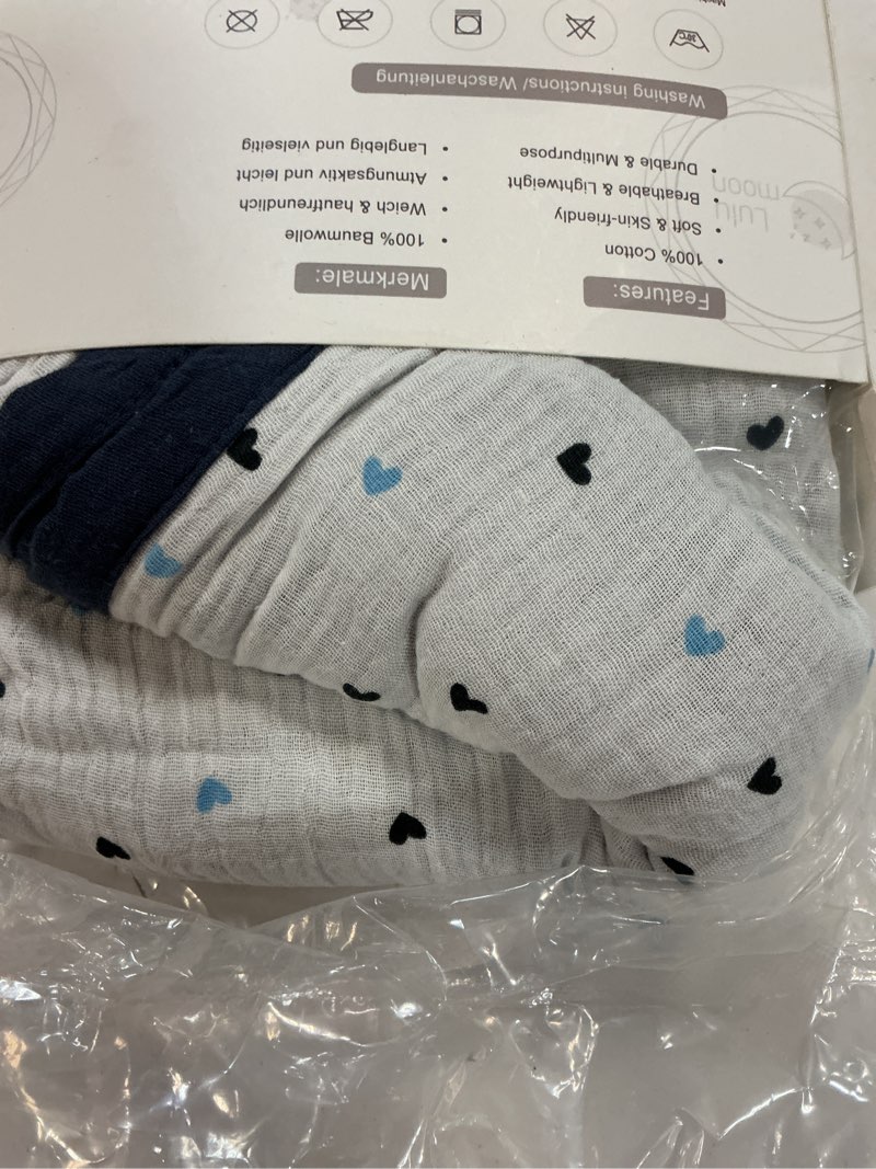Condition photo showing Good Condition for lulumoon muslin baby blanket for boys: soft cotton toddler blanket for daycare - reversible lightweight crib bedding for stroller & travel 47"x47"(blue) m-blue 47''x47''