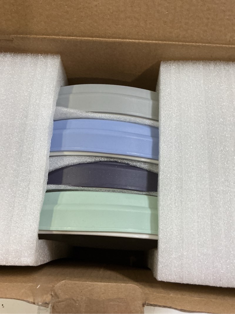 Condition photo showing New/Like New for elk and friends kids 7.8” porcelain white plates with silicone sleeves | divided plates | suitable for kids/toddlers | microwave & dishwasher safe | non slip | snack dishes sage/misty blue/navy/gray 7.8” divided (non-suction sleeves)