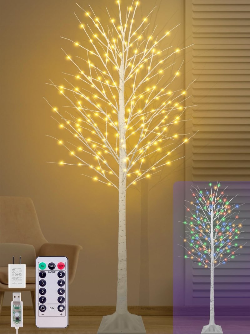 Rossesay 1 Pack 8ft-1800led Christmas Lighted Birch Tree LED Warm White Lights Twinkle Twig Artifici