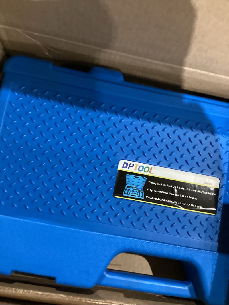 Condition photo showing Good Condition for DPTOOL Timing Tool Kit Replacement for Audi VW 2.0 2.4 2.8 3.0T 3.2 4.2 5.2 Engine A4 A6 A6L A8 Q5 Q7 R8 303212 T40133 T40070 T40058 T10172 Alignment Camshaft Locking Tool 16PC KIT