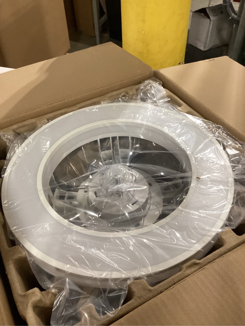 Condition photo showing As Is for Ceiling Fans with Lights, 16'' Modern Low Profile Ceiling Fan Light with Remote, 3000-6500K Dimmable LED Fan Light, 6 Speeds Small Flush Mount Ceiling Fan for Bedroom, Kids Room (Black)