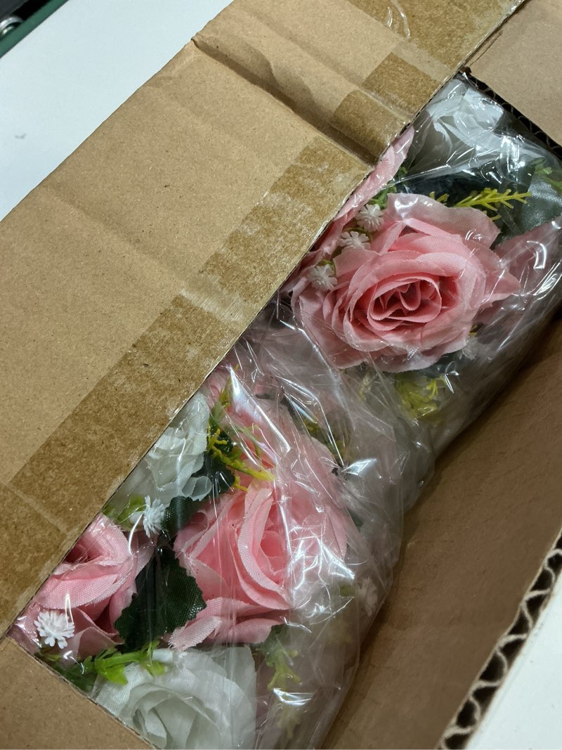 Condition photo showing New/Like New for artificial flower for centerpieces - 6pcs pink & white fake flowers roses balls, 9.5in diameter silk faux rose flower balls for table wedding party centerpiece decorations pink&white 6 pieces