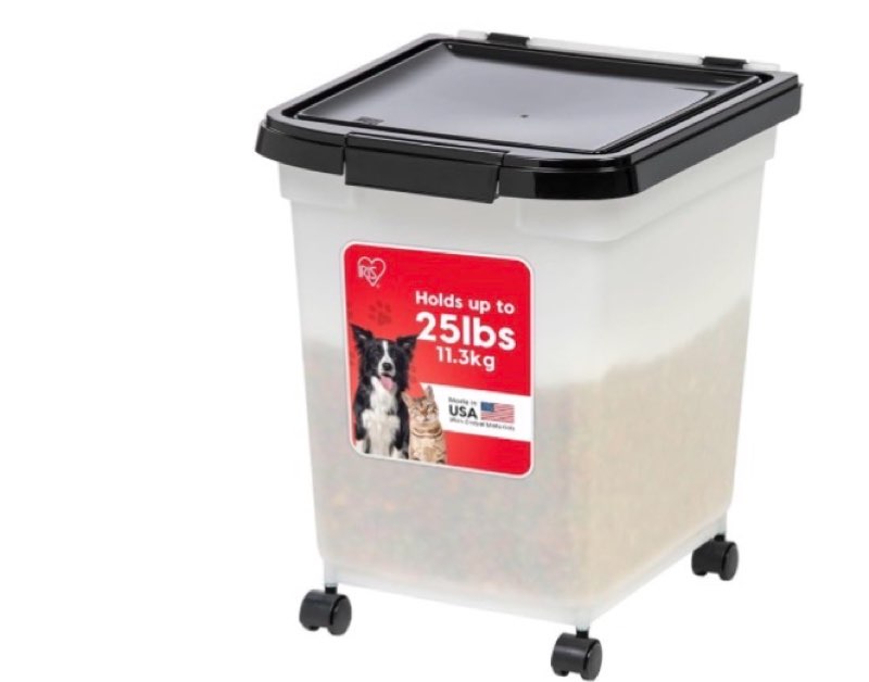 IRIS USA 25 Lbs / 32.5 Qt WeatherPro Airtight Pet Food Storage Container with Removable Casters, for