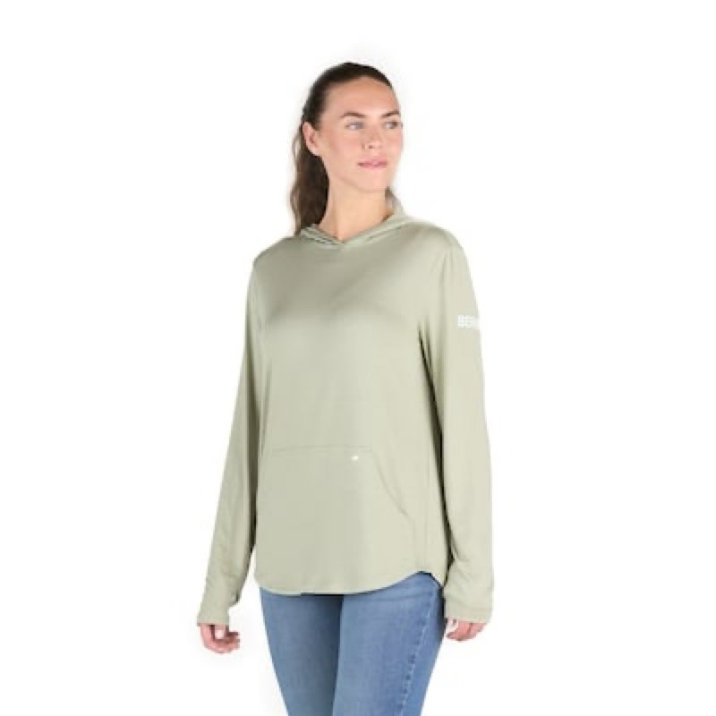 berne apparel women's green light weight jersey long sleeve solid hoodie (m )