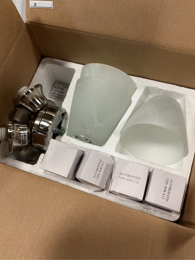 Condition photo showing As Is for Harbor Breeze 10-in 4 -Light Silver LED Ceiling Fan Light Kit (missing 1 glass shade)